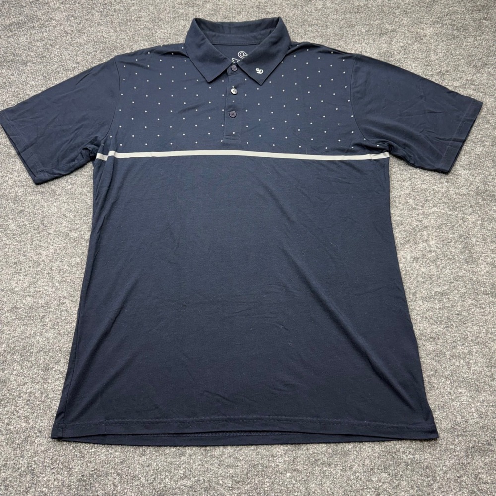 Swannies Mens Large Navy Blue Polka Dot Striped Tencel Blend Golf Polo Shirt